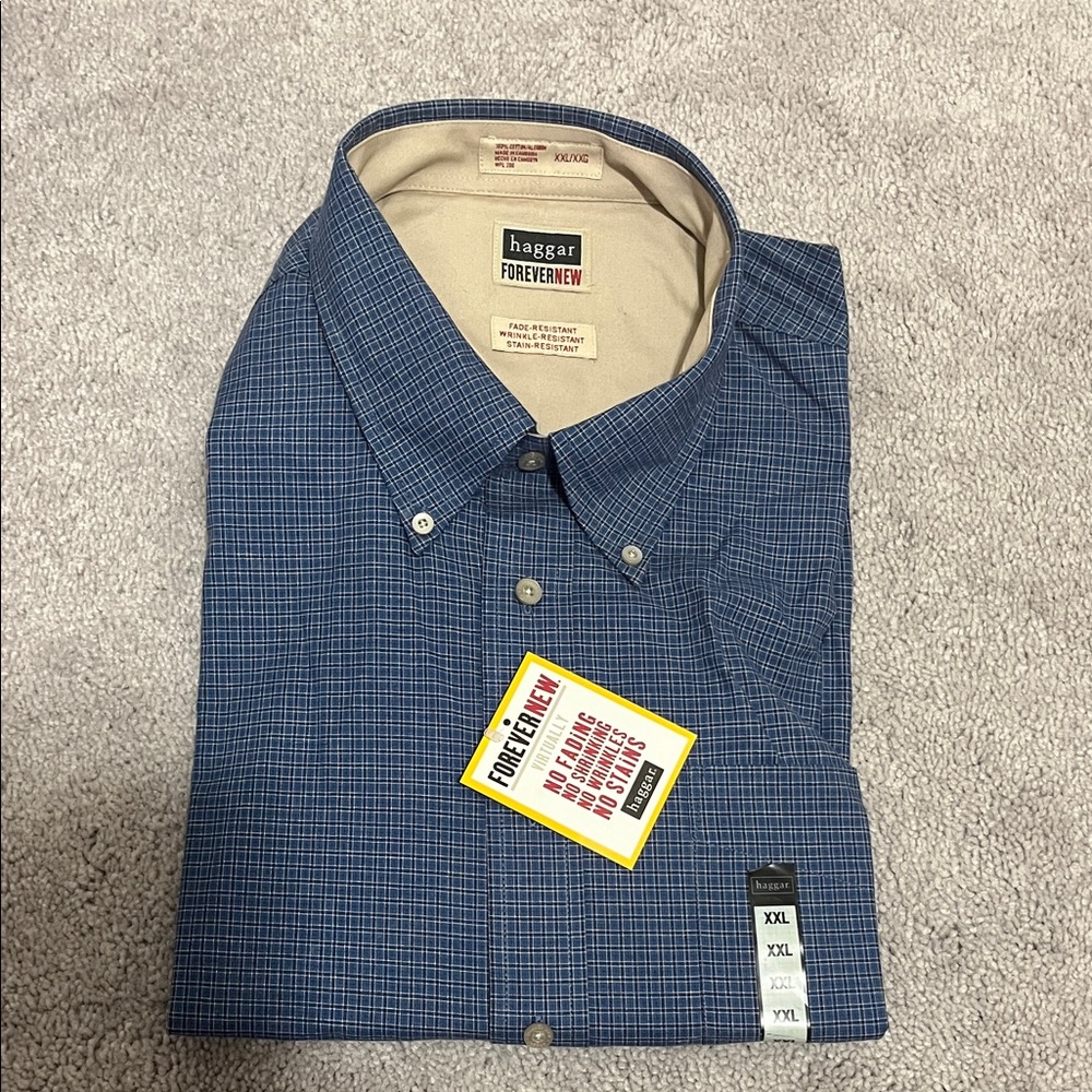Haggar Men's Navy Checkered Shirt